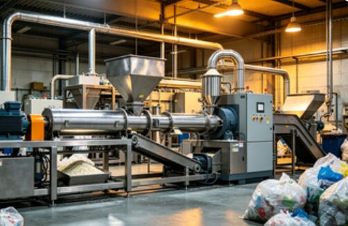 PVC-poederfilmproductie-extrusie-machine, uitgerust met een hoofdmotor met een vermogen van 7,5 kW en 11 kW, die een consistente filmproductie biedt